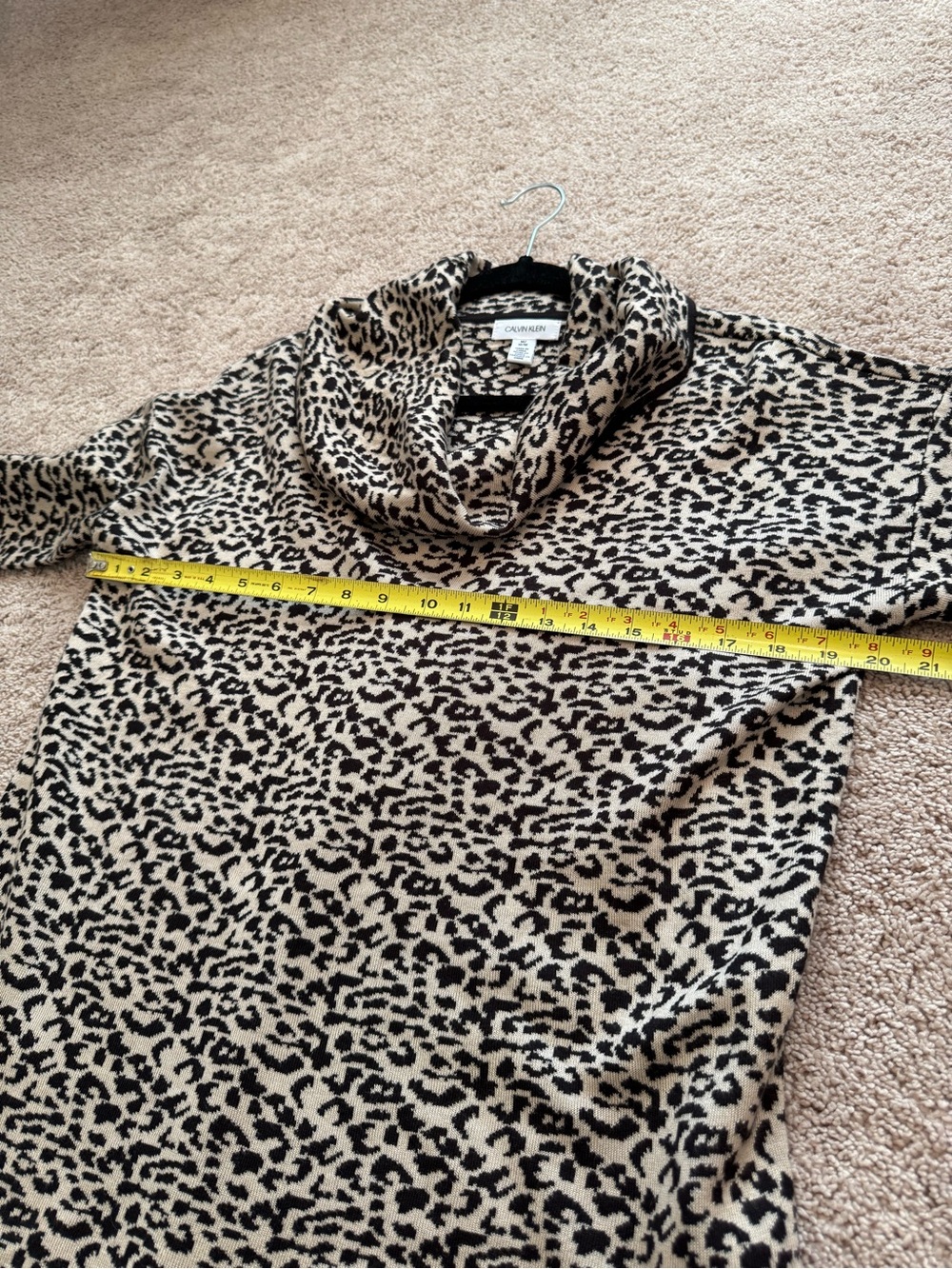 Calvin Klein Leopard Print Cowl Neck Sweater - Taupe & Black - Picture 6 of 9